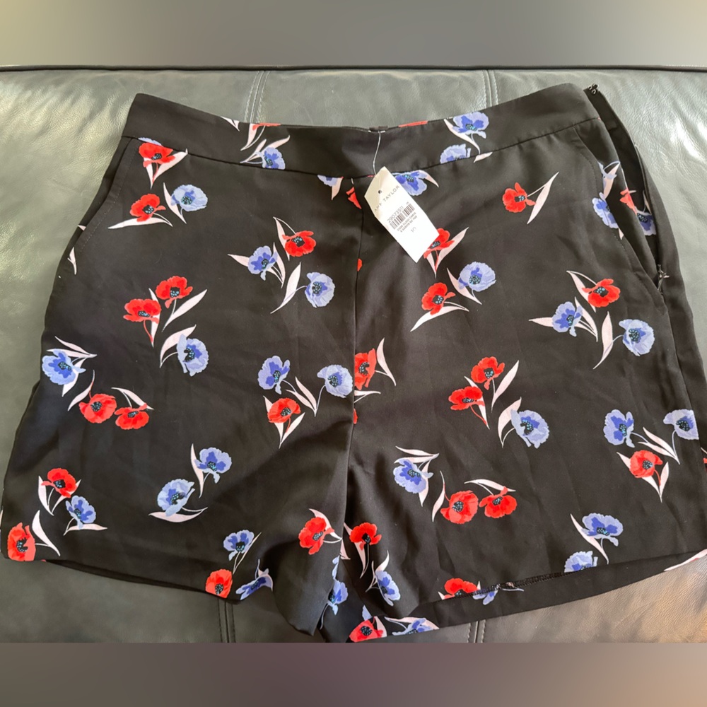 Ann Taylor High Waist Black and Floral Red Blue, White Shorts